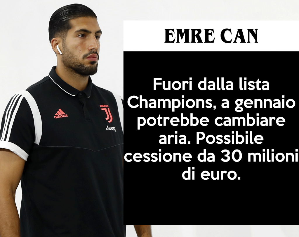 Mercato Juve: Emre Can escluso dalla lista Champions.