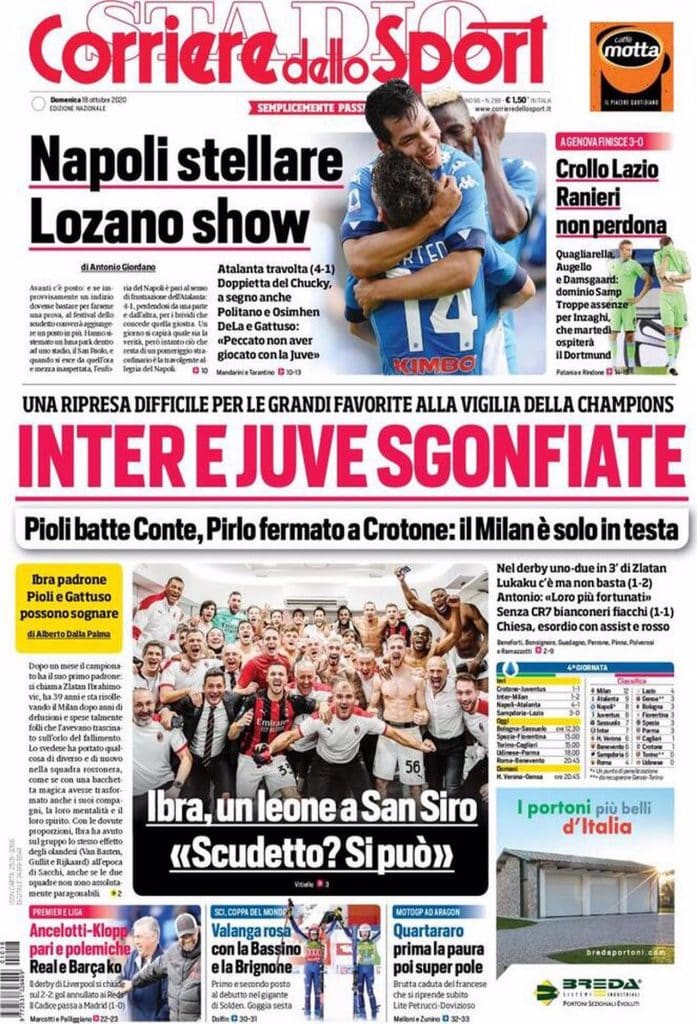 Prima pagina Corriere 18-10-2020