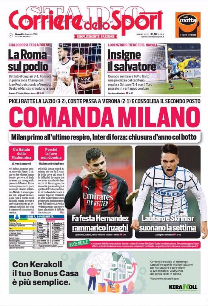 Prima pagina Corriere 24-12-2020