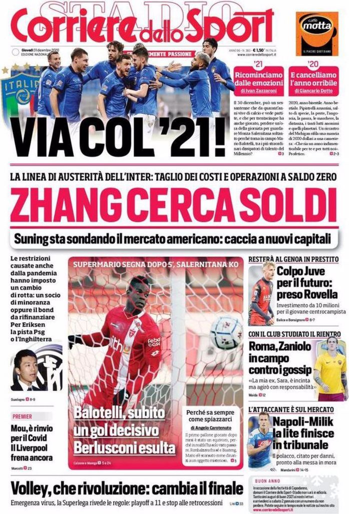 Prima pagina Corriere 31-12-2020