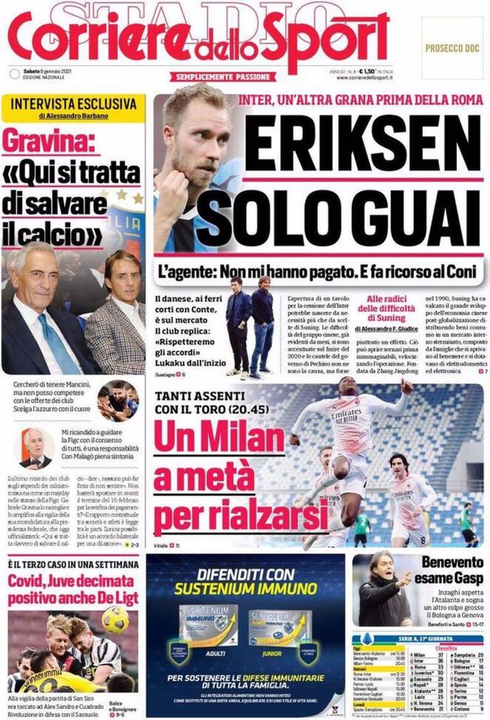 Prima pagina Corriere 09-01-2021