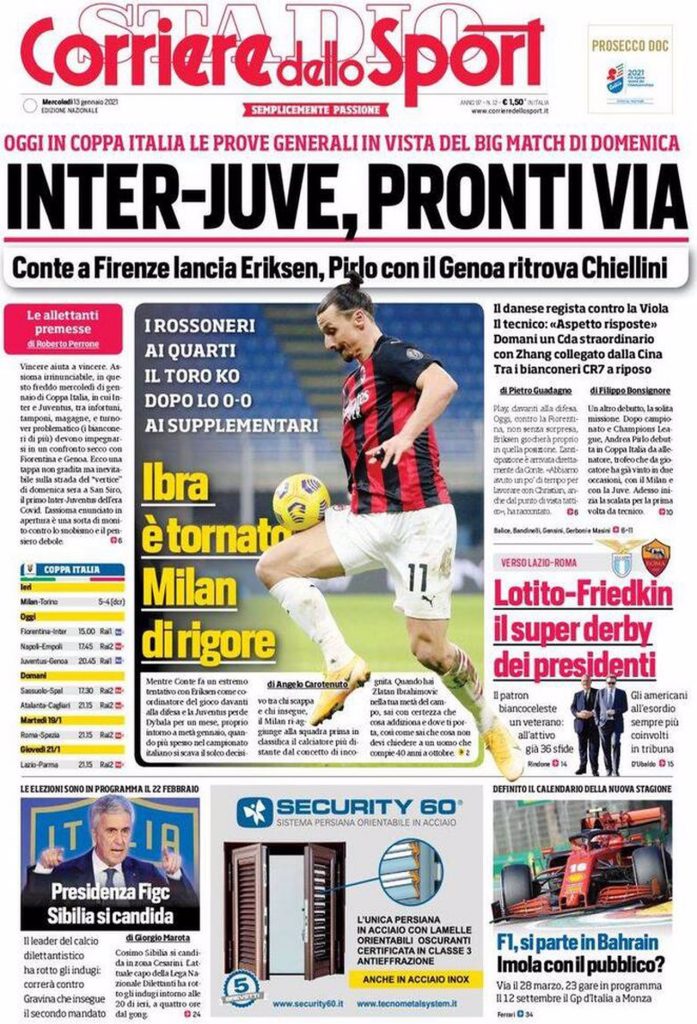 Prima pagina Corriere 13-01-2021