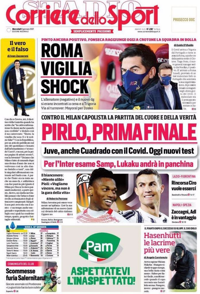 Prima pagina Corriere 06-01-2021