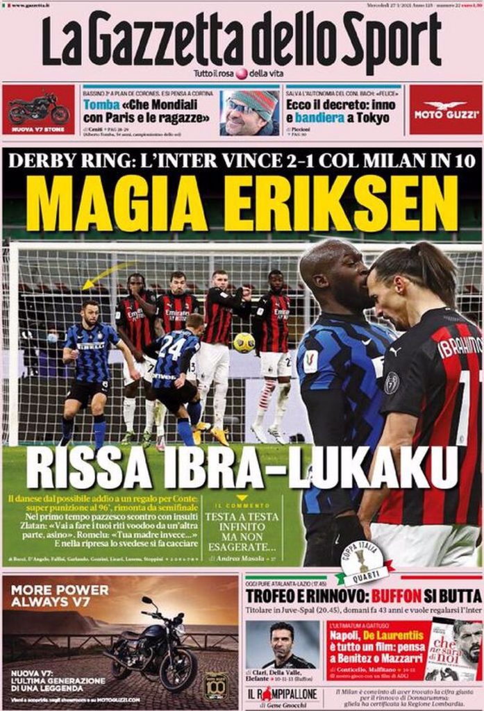 Prima pagina Gazzetta 27-01-2021