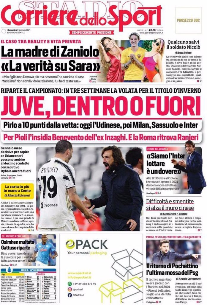 Prima pagina Corriere 03-01-2021