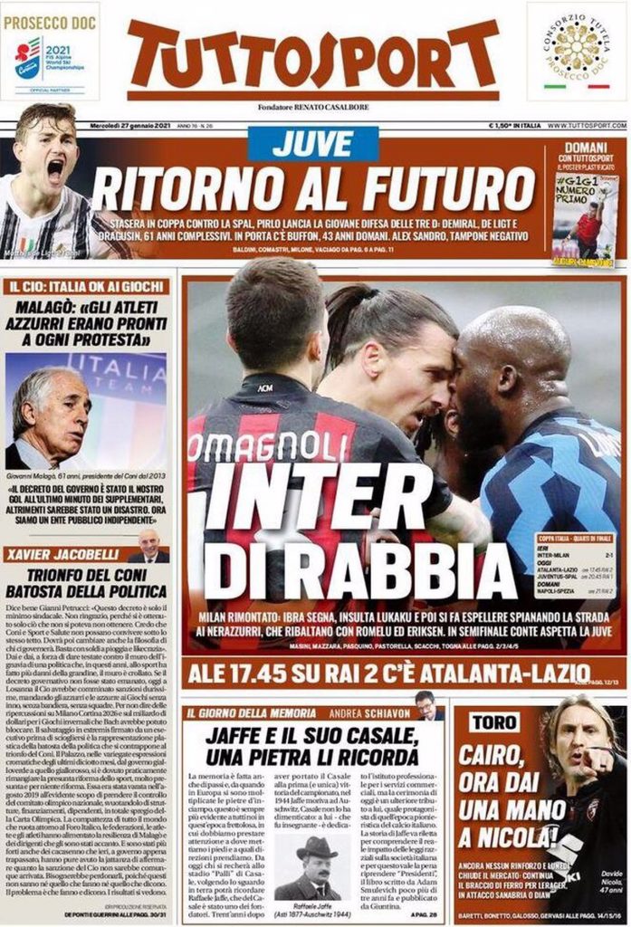 Prima pagina TuttoSport 27-01-2021