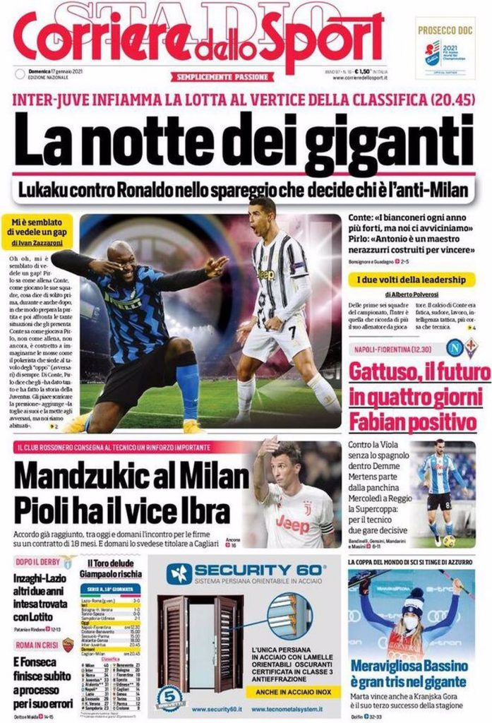 Prima pagina Corriere 17-01-2021