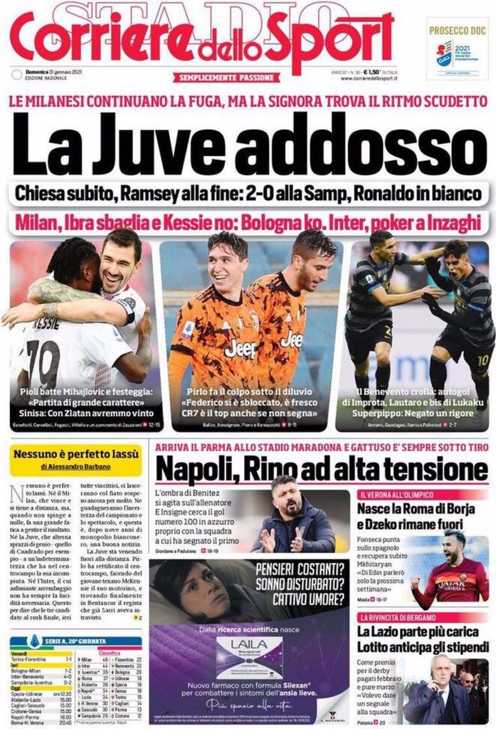 Prima pagina Corriere 31-01-2021