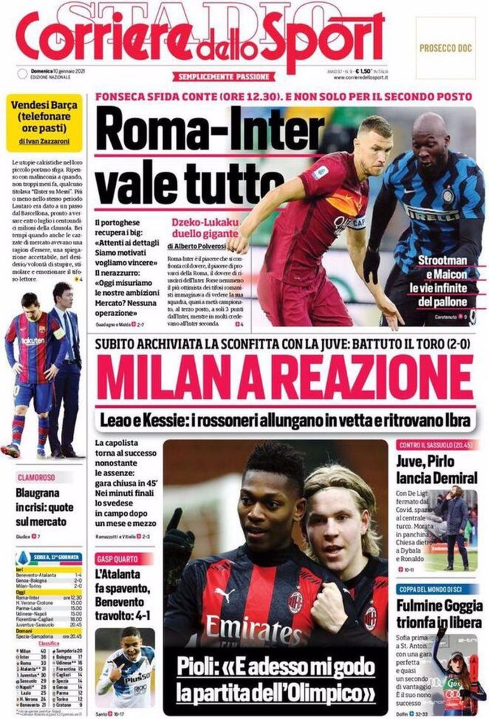 Prima pagina Corriere 10-01-2021