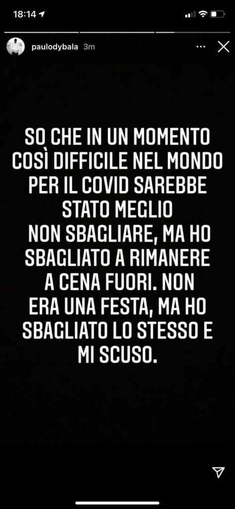 Le scuse di Paulo Dybala