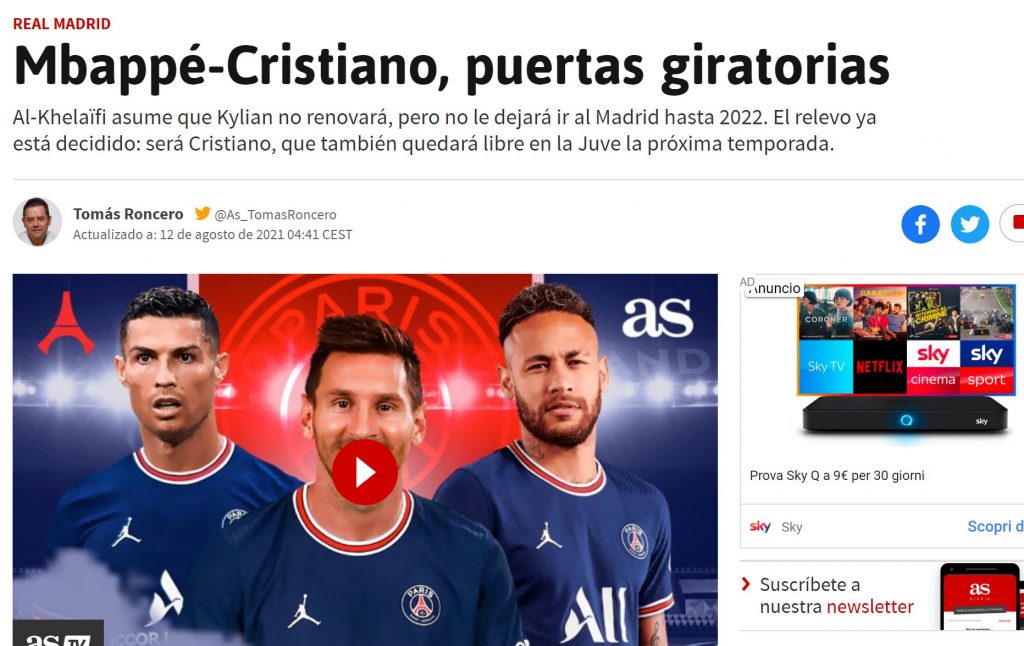 La notizia riportata su AS